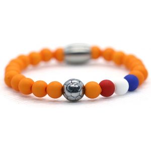 IbizaMen - Heren - armband - voetbal - RVS - Nederland - Oranje - Team NL - Koningsdag - 6mm - 18cm