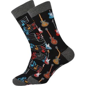 Mismatched Sokken - Gitaren en Muzieknoten - Perfect voor Gitaarspelers en Muziekliefhebbers