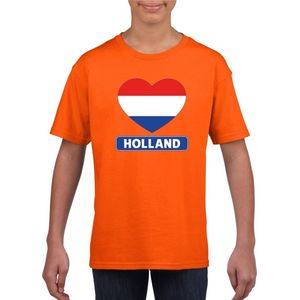 Oranje Holland hart vlag shirt kinderen - Oranje Koningsdag Holland supporter kleding 158 164