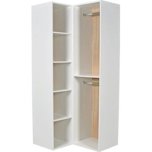 Vente-unique Modulaire open kledingkast in een hoek - L84,5 cm - Wit en houtlook - TAMOKA L 84.5 cm x H 205 cm x D 99.5 cm