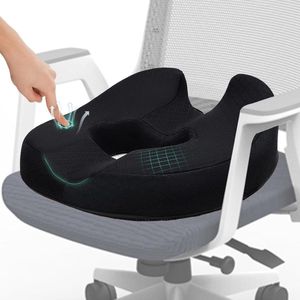Stuitbeen Pijnbestrijding Memory Foam Coccyx Pad Donut Kussen voor Lang Zitten - Ideaal voor Bureaustoel, Gaming Stoel en Autostoel - Zwart - 15.5-inch 17.5-inch 5.5-inch