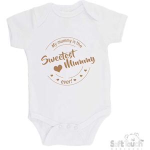 100% katoenen Romper ""My mummy is the sweetest mummy ever!"" Moederdag Unisex Katoen Wit/cappuccino Maat 56/62