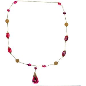Behave Ketting goud kleur met roze paarse en houten kralen 100 cm