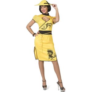 Funny Fashion - Aziatisch & Indisch Kostuum - Zonnige Chinese Dame Guangdong - Vrouw - Geel - Maat 36-38 - Carnavalskleding - Verkleedkleding