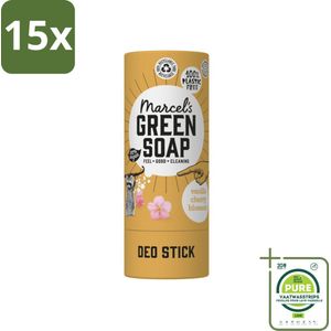 15 x Marcel's Green Soap - Deodorant Stick - Vanille & Kersenbloesem - Langdurige frisheid - 40 gr - Grootverpakking - Duurzame Deodorant - Natuurlijke Deodorant - Biologische Deodorant - Vegan Deodorant - Aluminiumvrije Deodorant