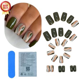 GUAPÀ® Plaknagels Groen Glitter | 24 stuks valse nagels | Press On Nails | Zelfklevende Plaknagels | Nepnagels | Kunstnagels | Compleet plaknagels starterspakket | Nagels stickers | Kerst Nagels | 24 stuks plaknagels Groen Glitters