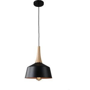 Hanglamp Modern Zwart Rond Aluminium en Hout - Valott Sirkka