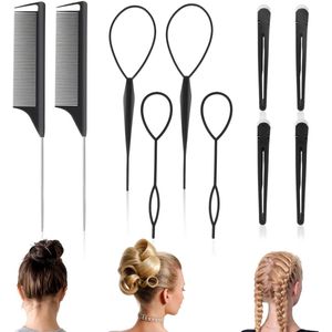 TRANKIELO® - Haarstyling Kam Set – Inclusief Haar Staart Tool en Rat Staart Kam – Haar Loop Styling Gereedschap – Hittebestendige Metalen Kammen – Zwarte Haarspelden