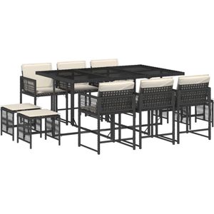 vidaXL - 11-delige - Tuinset - met - kussens - poly - rattan - zwart