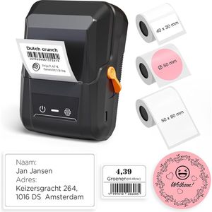 Solacis - Stickerprinter - Mini Printer - Draagbaar - Bluetooth-functionaliteit - Inclusief Drie Labelrollen