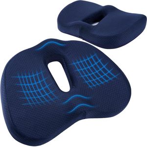 Ergonomisch traagschuim zitkussen voor bureaustoel, autostoel, rolstoel - blauw - bij stuitbeen, ischias, aambeien en rugpijn