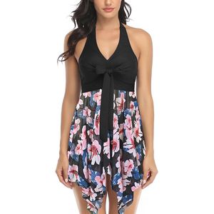 Tankini-set voor dames, tweedelig badpak met hoge taille en V-hals