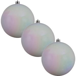 3x Grote parelmoer witte kunststof kerstballen van 20 cm - glans - parelmoer witte kerstballen - Kerstversiering