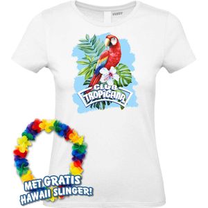 Dames t-shirt Papegaai Tropical | Toppers in Concert 2024 | Club Tropicana | Hawaii Shirt | Ibiza Kleding | Wit Dames | maat XXXL