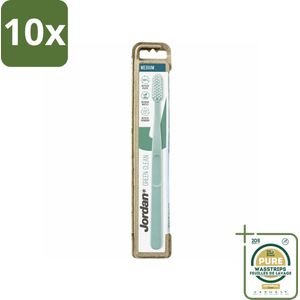 10 x Jordan - Tandenborstel - Green Clean - Medium - Grootverpakking - Tandenborstel - Duurzame Tandenborstel - Milieuvriendelijke Tandenborstel - Plantaardig Nylon - Gerecycled Plastic