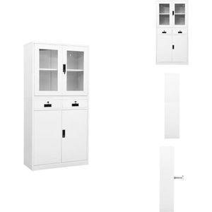 vidaXL Kantoorkast - Kantoorkasten - Kabinet - Kabinetten - Kantoorkast 90x40x180 cm staal en gehard glas wit