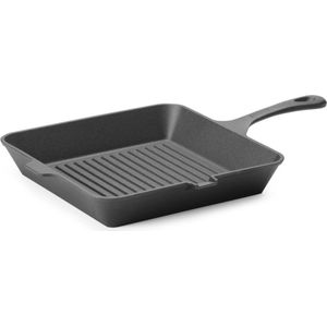 Hendi Gietijzeren grillpan - geribbeld oppervlak - met schenktuit - 265x265 mm - zwart