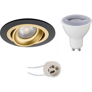 LED Spot Set - Proma Alpin Pro - GU10 Fitting - Dimbaar - Inbouw Rond - Mat Zwart/Goud - 6W - Natuurlijk Wit 4200K - Kantelbaar Ø92mm