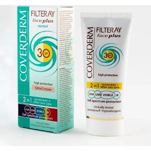 Coverderm Filteray Gezicht Plus Normaal Getint / Getinte 2 in 1 Zonnecrème voor de normale huid Zachtbruin SPF 30 50 ml