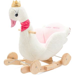 Baby Mix - Schommelstoel - Zwaan - Pluchen bekleding - Goudkleurige kroon - Roze sjaaltje - Speelgoed - Schommelen - Comfort - Decoratief