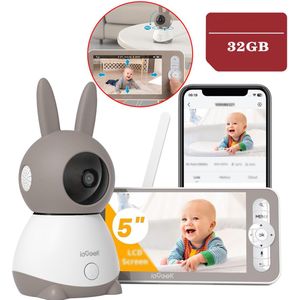 Babyfoon met Full HD camera - 5.0 Inch HD Baby Monitor - 2K 3MPx Camera - Touchscreen Monitor- & Gratis App - Ultrahelder Nachtzicht – Pan-Tilt – 4× Zoom - 32GB KAART