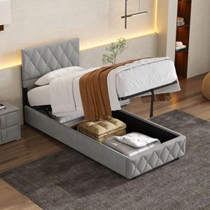 HAUSS SPOLE Gestoffeerd bed 90x190 cm - Bed Met Opbergruimte - Jeugdbed - Opslagbedden - Fluwelen gestoffeerd bed - Lichtgrijs (Zonder matras)