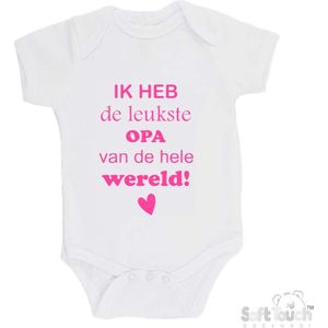100% katoenen Romper ""Ik heb de leukste opa van de hele wereld"" Meisjes Katoen Wit/roze Maat 56/62