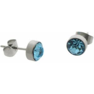 Aramat jewels ® - Zweerknopjes kristal licht blauw chirurgisch staal zilverkleurig 7mm