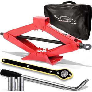 Schaarkrik autolift 15 T - Car Jack kit voor auto's SUV bestelwagen met wielbrace en moersleutel - zware autokrik hefkrik met ratel en draagtas Schaarkrik