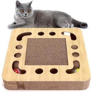 Kattenkrabpaal met kattenkruid, ronde kartonnen krabplank voor bed met 2 interactieve speelgoedballen - Duurzaam en milieuvriendelijk kattenspeelgoed