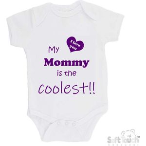 100% katoenen Romper ""My mommy is the coolest!! / I love you"" Moeder Moederdag Mama Meisjes Katoen Wit/paars Maat 62/68