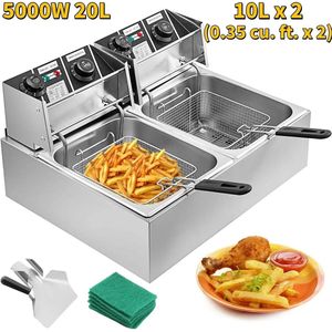 elektrische friteuse - Dubbele frituurpan - 2x 6L - Dubbele tanks van roestvrij staal - Grote frituurpan