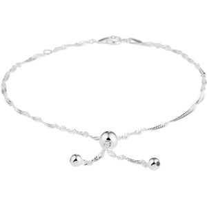 YO&NO - Enkelbandjes - Zilver - Koord - Bolletjes - 24cm - Sieraden Vrouw - Gerhodineerd - Zilver 925