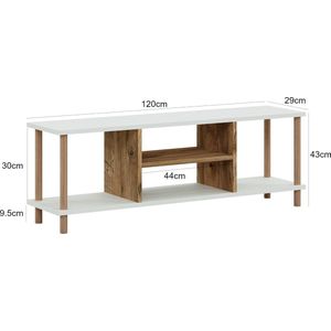 TV meubel Helma - 120x29x43 cm - Wit en Houtkleurig - Spaanplaat - Beukenhout - Stijlvol Design