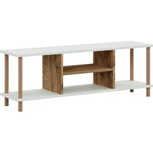 TV meubel Helma - 120x29x43 cm - Wit en Houtkleurig - Spaanplaat - Beukenhout - Stijlvol Design