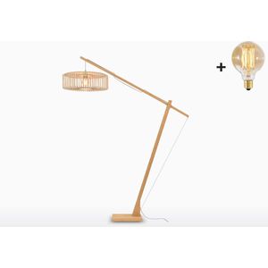 Vloerlamp - BROMO - Bamboe Voetstuk (h. 220cm) - Large Kap (60x18cm) - Met LED-lamp