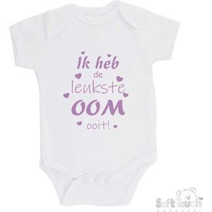 100% katoenen Romper ""Ik heb de leukste OOM ooit!"" Meisjes Katoen Wit/lila Maat 68/74