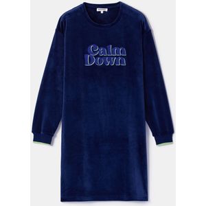 Woody slaapkleed meisjes/dames velours - donkerblauw - 'Calm down' - 252-10-YDE-V/897 - maat S