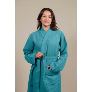 Sauna Wafel Badjas Dames – Cozylion – 100% Duurzaam Katoen – Oeko-Tex – Groen – Kimono Stijl – Wafel Badjassen Vrouwen – Sauna & Wellness Ochtendjas voor Vrouw
