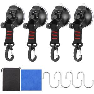 4 Zuignappen met Draaibare Haken voor Diverse Toepassingen - Sterke, Herbruikbare Vacuüm Haken voor Auto, Camper en Thuisgebruik