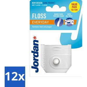12 x Jordan Floss Everyday 50 meter - Tandfloss - Tandenpoetsen - Mondhygiëne - Tanden Reinigen - Frisse Adem