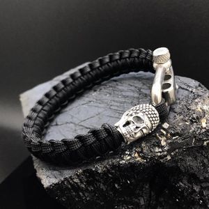 Paracord Armband met 925 Zilveren 3D Skull / Buddha Bedel (Spacer) van 12 gram Zilver, Stainless Steel (RVS) slot verstelbaar in 3 maten .