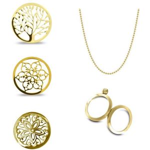Silventi 8SL-SET0116 LOCKits set met Ketting - 5-delig - Munten - Hanger - Zirkonia - Ketting - Goudkleurig