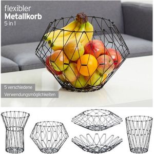 Decopatent® Design Fruitschaal Vouwbaar - Fruitmand in 5 vormen te vouwen - Schaal voor fruit - Design Fruitmand - Metaal