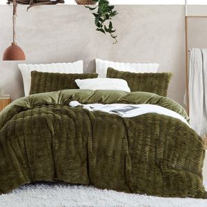 Flanellen Winter Warm Eenpersoons Dekbedovertrek 140x200cm Olijfgroen met Kussensloop 65x65cm - Tieners Beddengoed met Rits