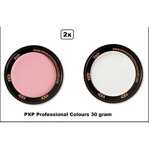 2x Set PXP Professional Colours schmink roze en wit 30 gram - Schminken verjaardag feest festival thema feest