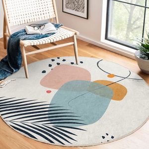 Abstract Boho Gebied Rond Tapijt Tekeningen Palmbladeren Marineblauw Vreemd Boheems Tapijt|Antislip Tapijt|Boho Tapijt Decor|Woonkamer Tapijt Modern Tapijt