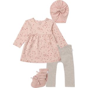 Noppies - Kledingset - Meisjes - 4 delig - Jurk Nisib Rose Smoke - Legging Angie Taupe - Mutsje Niwot Rose Smoke - Slofjes Nelson Rose Smoke - Maat 62