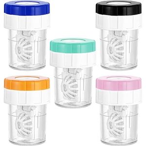 Lenzendoosje - 5 Stuks Handmatige Contactlensreiniger - Lensreinigingscontainer Voor Dagelijks Gebruik - Contactlensdoosjes - Contactlensweek - Bewaarset Voor Op Reis - Draagbare Handmatige Roterende Contactlens Reinigingscontainer