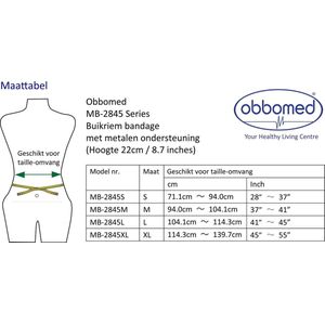 Brace voor de ondersteuning van de rug en buik- Lendensteun Bandage riem - Orthopedische Brace - met extra versteviging - maat S - Obbomed MB 2845NS